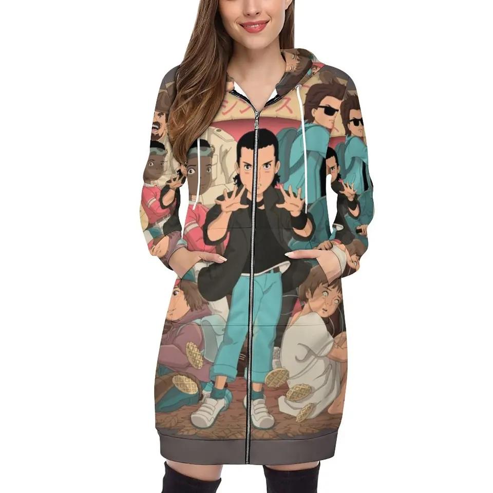 Cudzinec Anime 2 s kapucňou Mikina muži a ženy tlač pulvovery mikiny voľné streetwear kapucňa topy 2 demogorgon hawkins