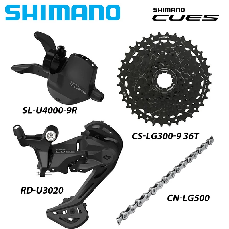 Cues shimano Cues U4000 9Speed ​​Groupset pre MTB Bike U3020 alebo U4020 Zadné prehadzy CN-LG500 CS-LG300 11-36T K7 Časti bicyklov