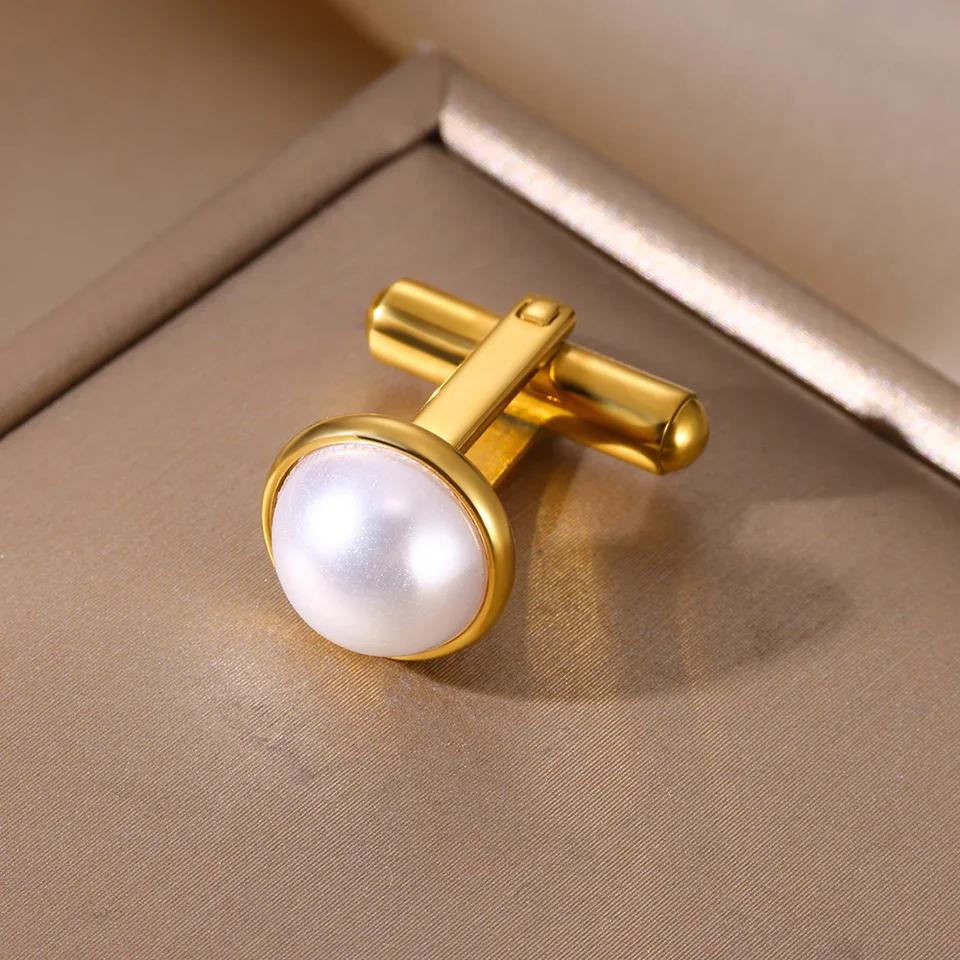 CuffLinks for Men Tuxedo Ruckve Wrist Guttons Tirt Appls Clasps Imitácia z nehrdzavejúcej ocele Imitácia perla