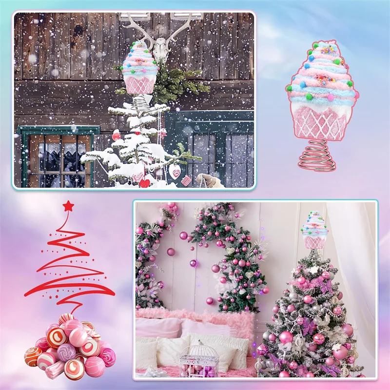 Cupcake Tree Topper Vianočná dekorácia pastelová dezert vianočný stromček Topper Set Plush Pink Pink Cupcake Candy Donut Party Dodávky