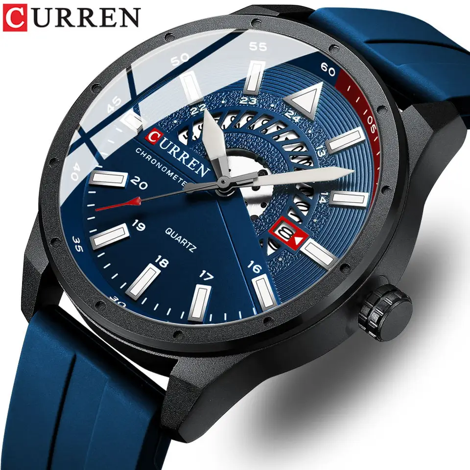 Curren Fashion Muži sledujú top značku luxusné vodotesné športové pánske hodinky silikónové automatické rande vo vojenských náramkových hodinkách
