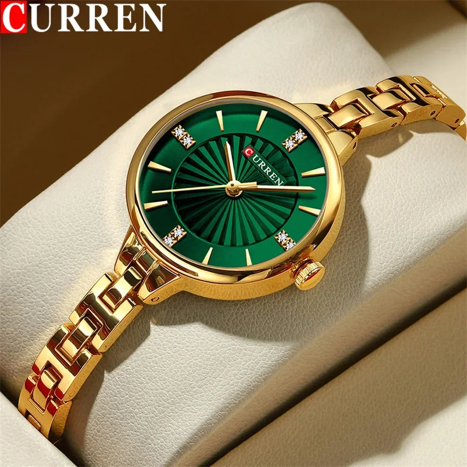Curren Women Watch Top Brand Luxury Lady Girl Wristwatch Originálny elegantný nerezový náramok Witerproof Wimeles Clock 9097