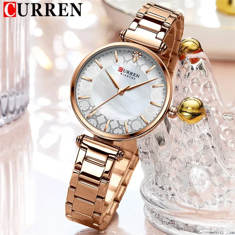 Curren Women Watch Top Brand Luxusné ružové zlato Žena WimoProof Clock Clock Creast Ocele Náramok Dámske dámske náramky Darček 9072