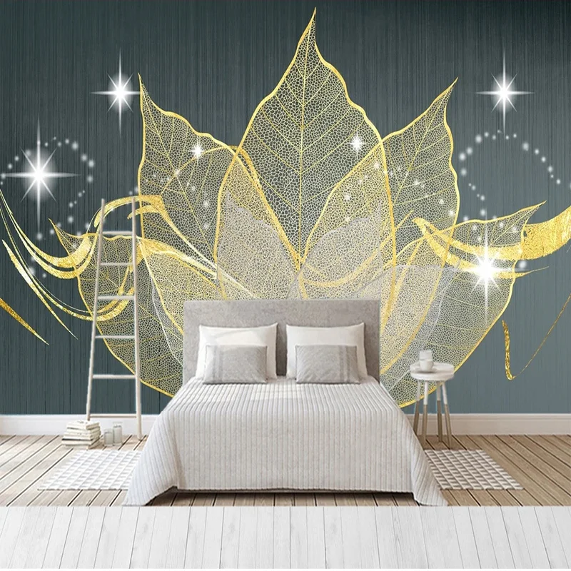 Custom 3D Papel de Parrede Moderné minimalistické svetlo Luxusná zlatá hviezda Svietiaca ingot Leaf TV TV stenu dekorácie maľba