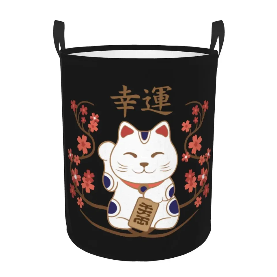 Custom Maneki Neko Cat s šťastím, Kanji Práčovňa prekážajú veľkým obliekaním Hračky Bin Organizátor pre škôlku