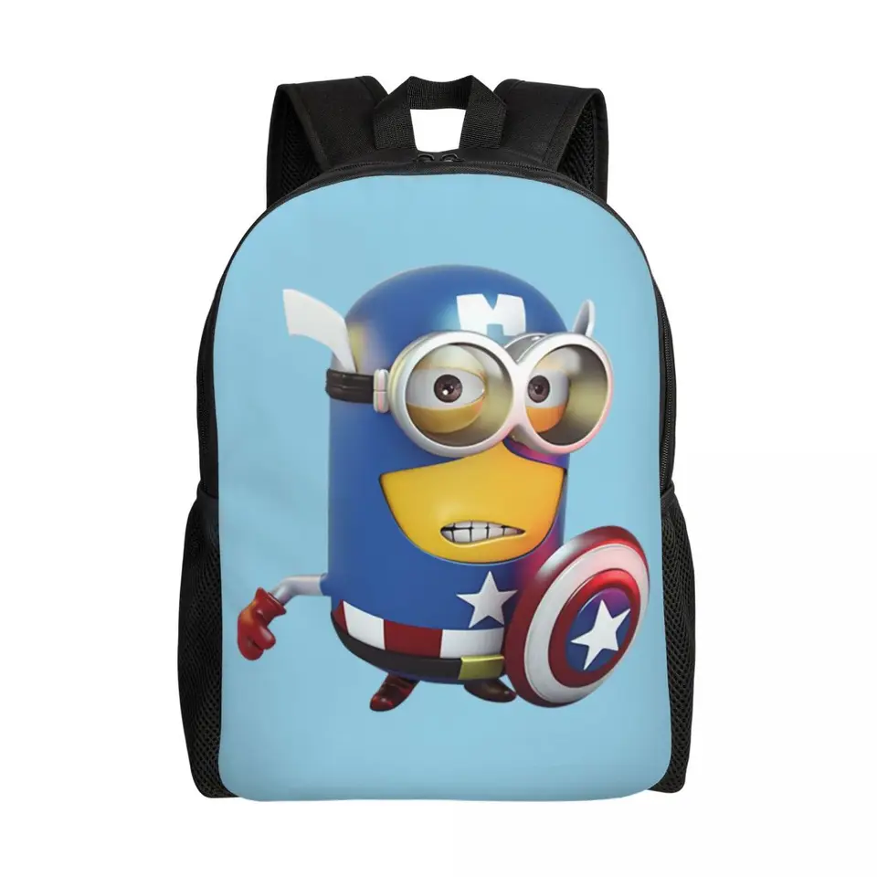 Custom Minion Cartoon Captain Shield Laptop Backpack Women Men Fashion Bookbag pre vysokoškolskú študentskú tašku
