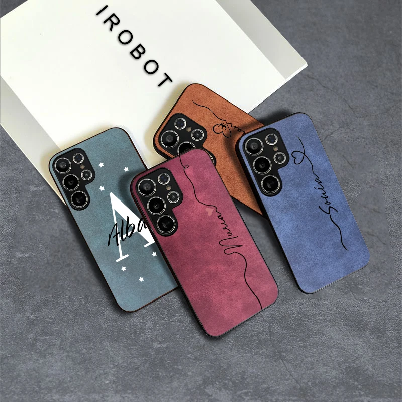 Custom názov ovčie kožené puzdro pre Samsung Galaxy S24 S23 S22 S21 Ultra Plus S20 Fe Prispôsobenie iniciálov Láska srdcová obálka