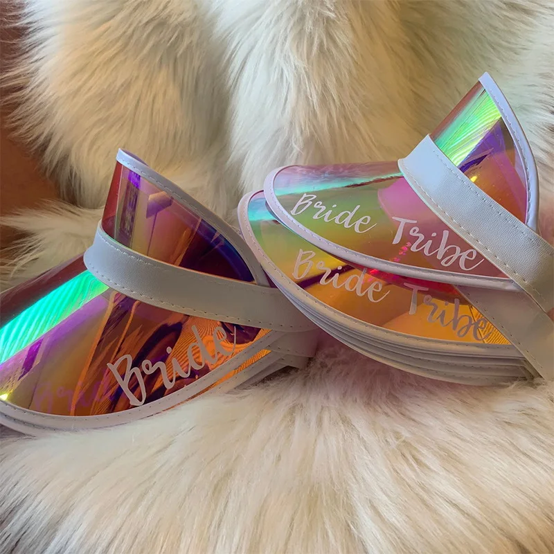 Custome nevesta Visk Visor tím Tím nevesta darček bakalárske večierok Holographic Visors Retro Beach Sun Hat Bridesmind Gifts Darček darček