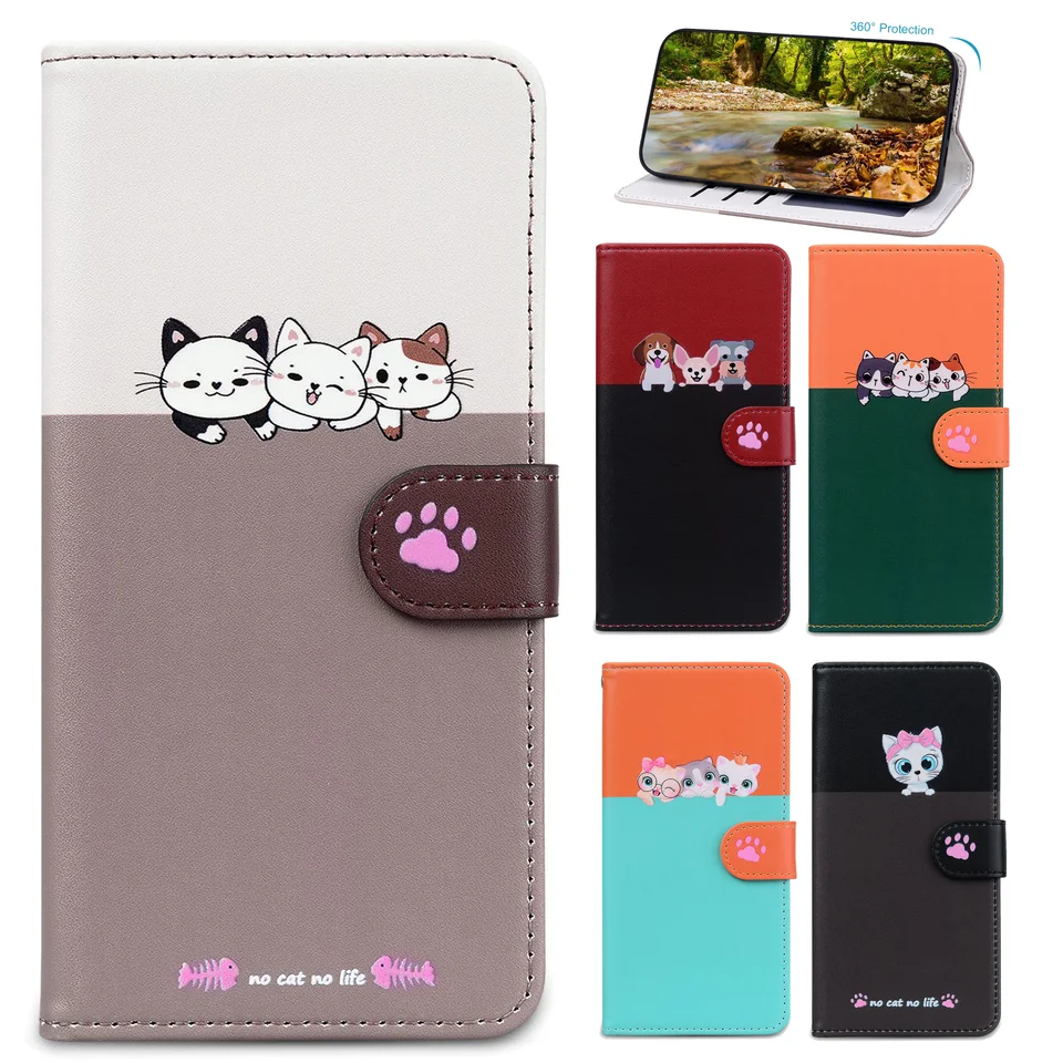 Cute Cat Dog Telefón puzdro pre fonda iPhone 16 15 14 13 12 11 Pro Max x xs xr 7 8 plus seposety kožené peňaženka Flip zadný kryt capa