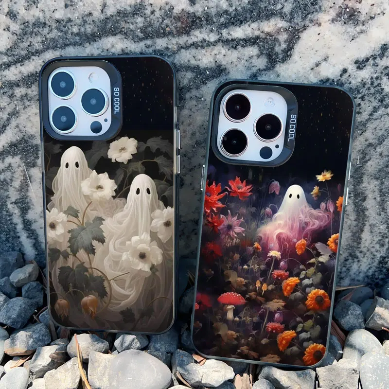 Cute Ghost Phone Case pre iPhone 16 15 14 Plus Pro Max 13 12 11 Pro Max 13 Mini luxusný módny nárazový laserový laserový zadný kryt Funda