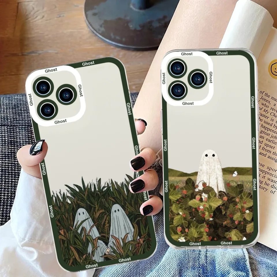 Cute Ghost Phone Pase pre Samsung S 23 22 21 20 Ultra Plus Lite Transparent Shell