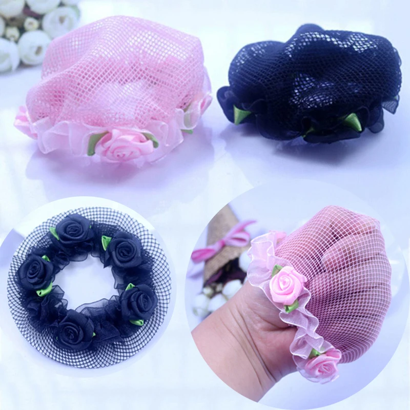 Cute Girls 'Flower Bun Hair Nets for Dancersr Kids' Bun Cover Cover Cover Hair Accessory Dancewear