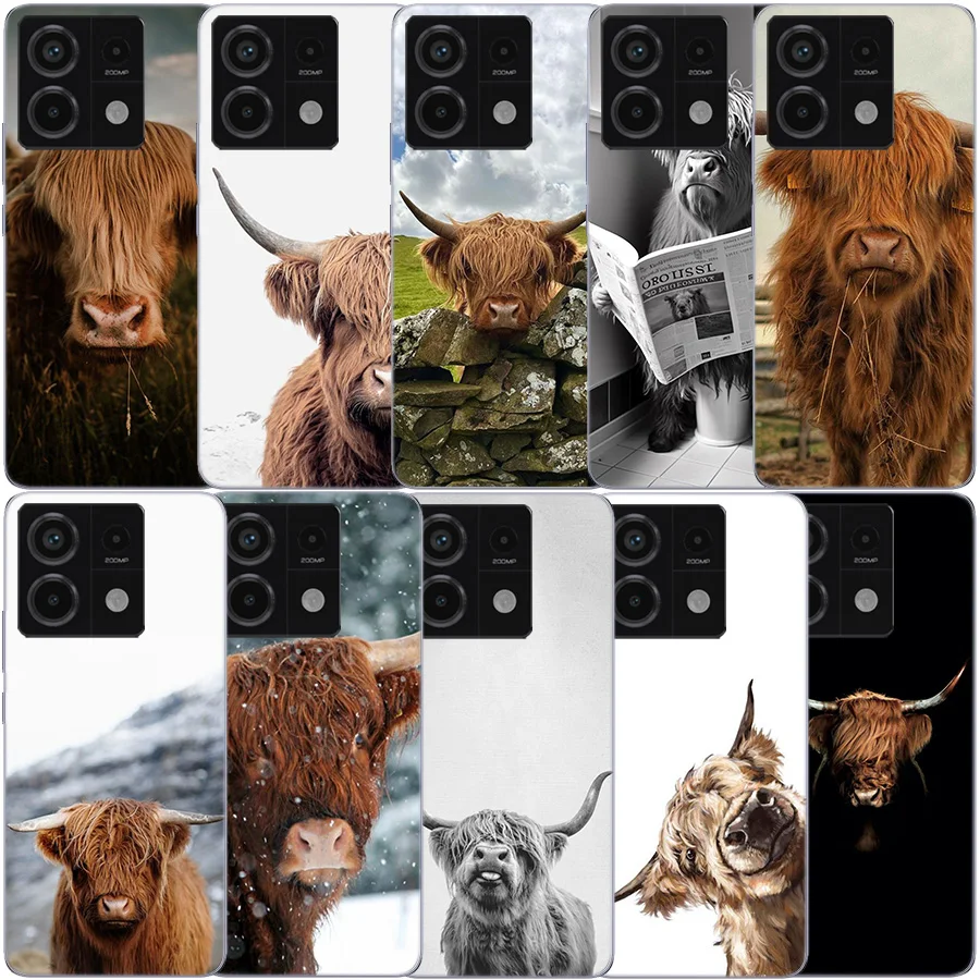 Cute Highland Cow Clear Pase pre puzdro pre Xiaomi Redmi Note 11 11S 11T 11E 10S 9. 9S 9T 8 8. Pro 7 K70 K60 K20 TPU Pattern Soft F