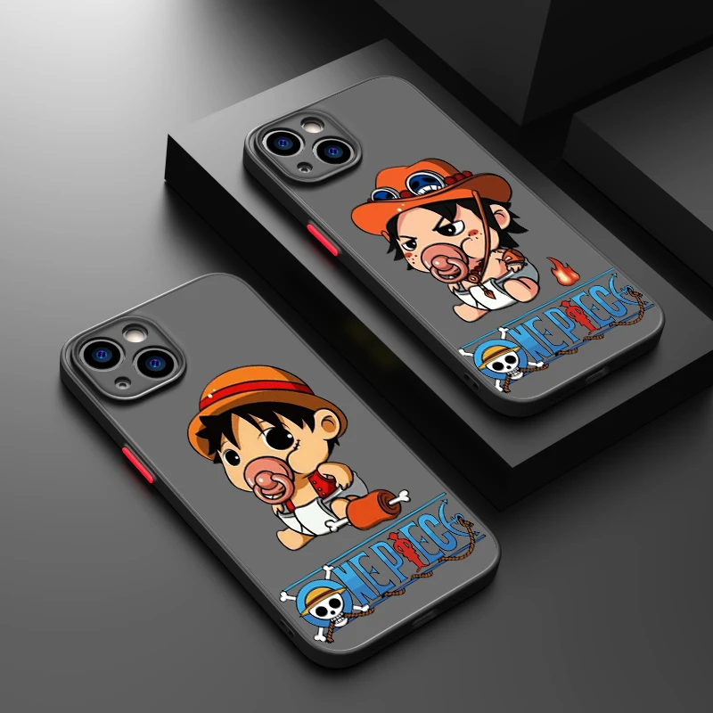 Cute O-One P-Piece Luffy Cover pre iPhone 15 14 13 12 11 Pro Max Mini xs xr x 8 plus matný matný priesvitný telefónny puzdro