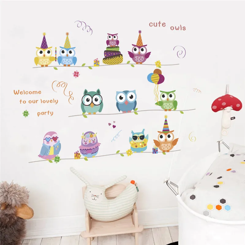 Cute Owls Party Wall Stickers for Kids spálne dekorácie karikatúra Safari owlet nástenná maľba