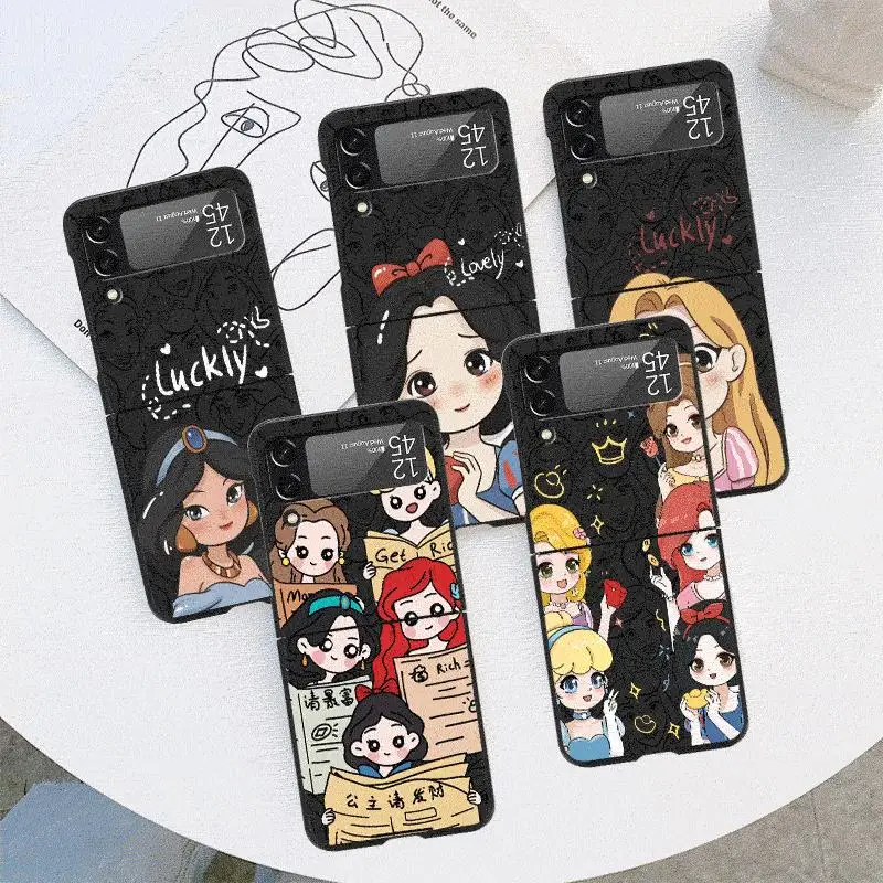 Cute Princezná Disney puzdro pre Samsung Galaxy Z Flip 4 3 5 5G Flip Shockoofuspitul Capa 6,7 ​​palca čierny Hard PC Zflip 4 telefónny kryt telefónu