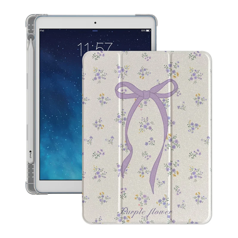 Cute Purple Bow Flower Case pre jablko iPad Air 2024 11 palcov Air5/4 10.9 iPad 5/6/8/8/9 Gen 9.7 Air 3 10.2/10,5 '' Mini 6/5/4 Case