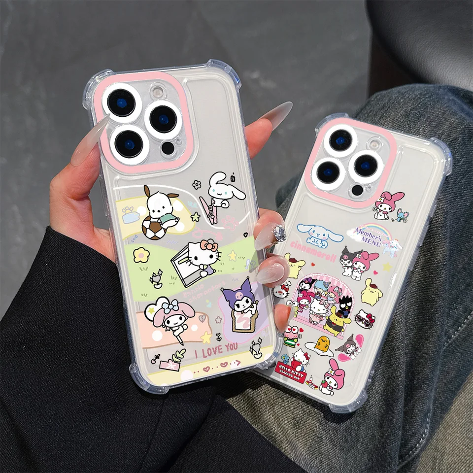 Cute Sanrios Family Telefon Case pre Oppo Reno12 Reno11 Reno10 Reno8 Reno7 Reno6 Zft Pro Plus 4G 5G Anti Fall Airbag Clear Cover