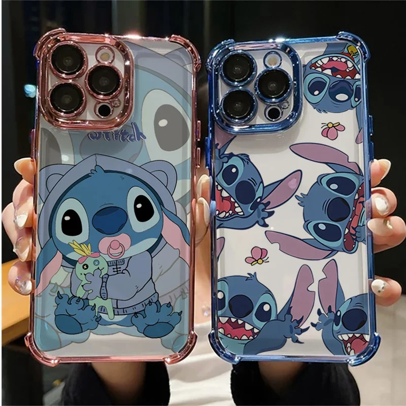 Cute Stitch puzdro pre iPhone 16 15 plus 14 13 12 11 Pro Max x x XS XR Cover Airbag Plats Cartoon Anti-Falling