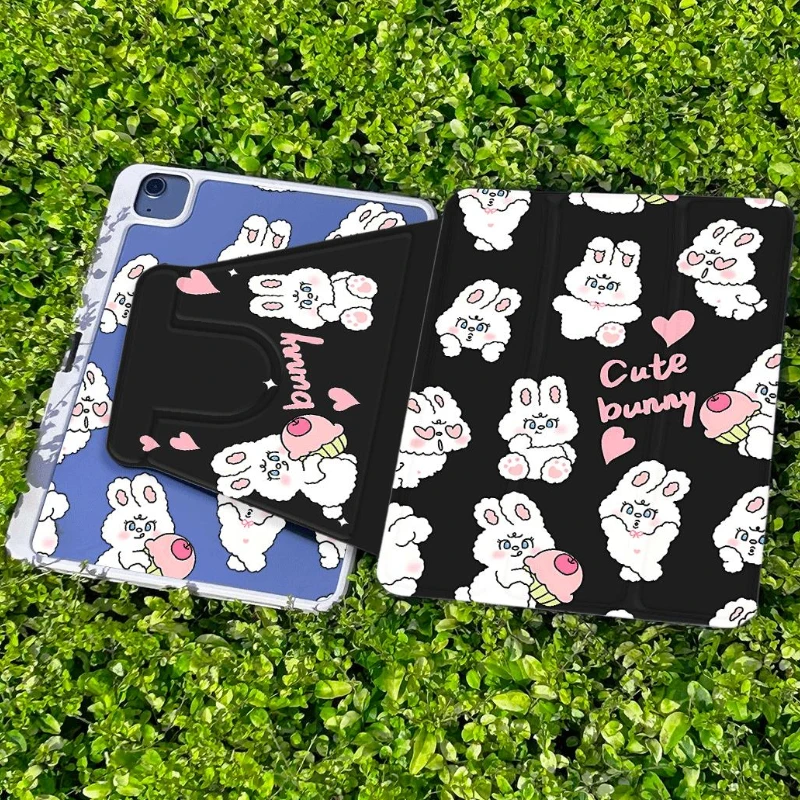 Cute White Bunny Pu Acryl Cover pre iPad 2017 10,5 palca iPad Mini6 8.3 iPad 10.2 8. 9. Gen 10.9 10. Gen Pro 11 2. 3. 4. 4.