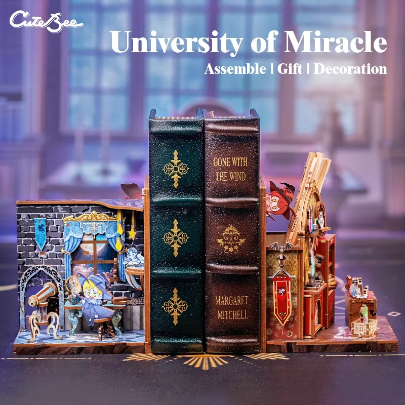 Cutebee Book Nook Kit DIY Miniature Dollouse Magic Bookend 3D Drevená skladačka Decor Book Ends for University of Miracle
