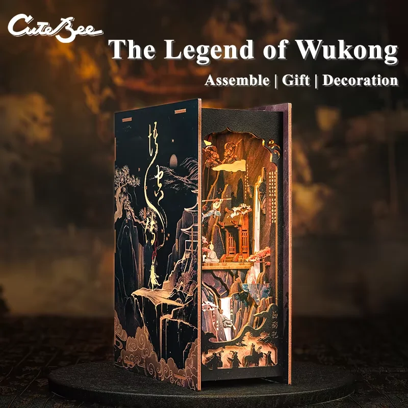 Cutebee DIY Sun Wukong Book Nook Kit Miniature Dollhouse s ľahkým prachovým krytom vložka na narodeniny darček k darčekovému booknook