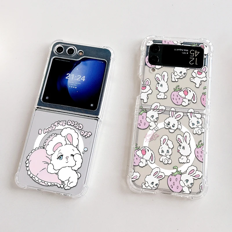 Cutes karikatúry milujú králiky Magsafe magnetický telefón pre samsung galaxy z Flip 3 4 Z Flip 5 6 Z 5G Soft Clear TPU Cover TPU