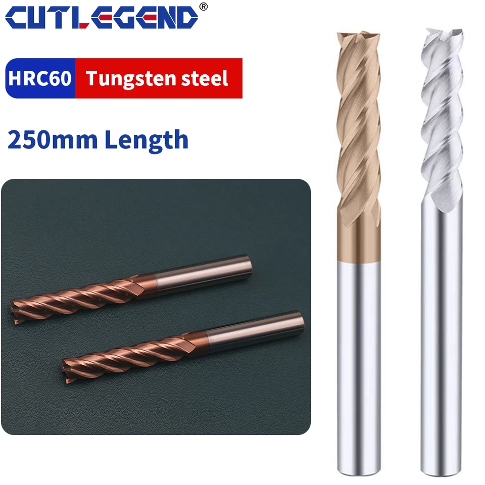 Cutlegend tuhý koncový mlyn z karbidu 250 mm Celková dĺžka CNC mletia Cutter pre hliníkovú oceľ 10 mm 12 mm 14 mm 16 mm 20 mm 25 mm