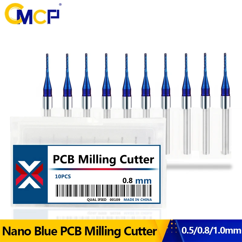 Cutter mletia kukurice CMCP 10ks 0,5/0,8/1,0 mm modrý karbidový karbidový router bity pre koncový mlyn na gravírovanie dreva/mletia kovov