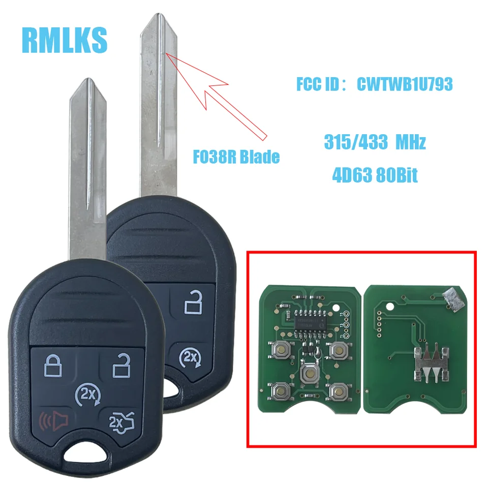 CWTWB1U793 Diaľkové auto Kľúč 4/5 tlačidla FOB 315/433MHz 4D63 ChIP pre rok 2012 2013 2014 2015 2016 2016 2017 Ford Flex Explorer Taurus