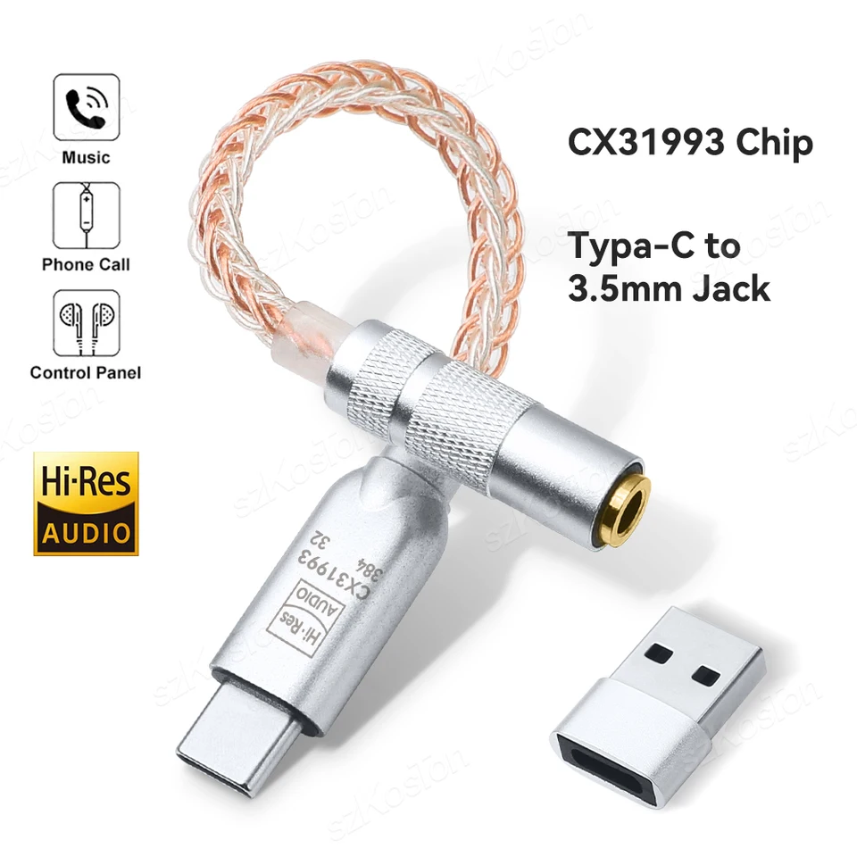 CX31993 DAC HIFI Zosilňovač slúchadiel Typ C do 3,5 mm adaptér 32b/384 kHz Audio dekodér IEM AMP pre iPhone15 Samsung Converter