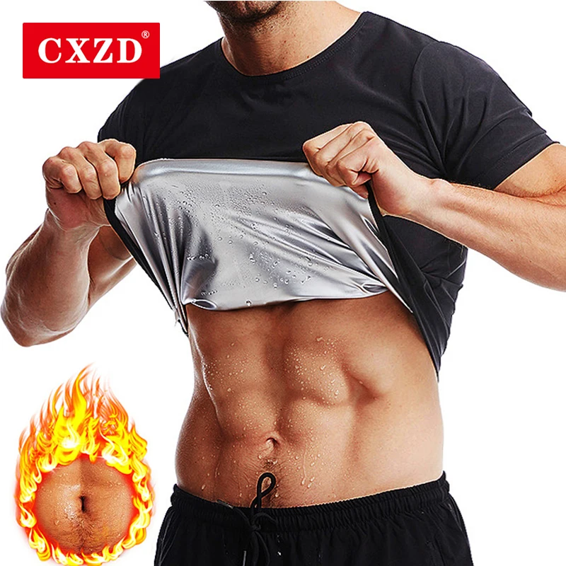 CXZD muži potia sauna tričko Tričko Tréner Zúrite tela tvary korzet brucho ovládanie Shapewear Fitness Fitness Fat Tatch Tops Tops