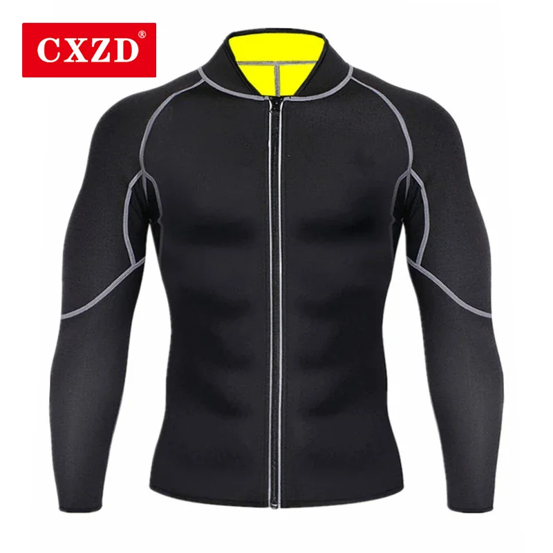 CXZD muži Sauna Sweat Coat Body Shaper Fitness Workout Tops Tops Tréner Tummy Control Shapewear s bundou spaľujúca tuk zips