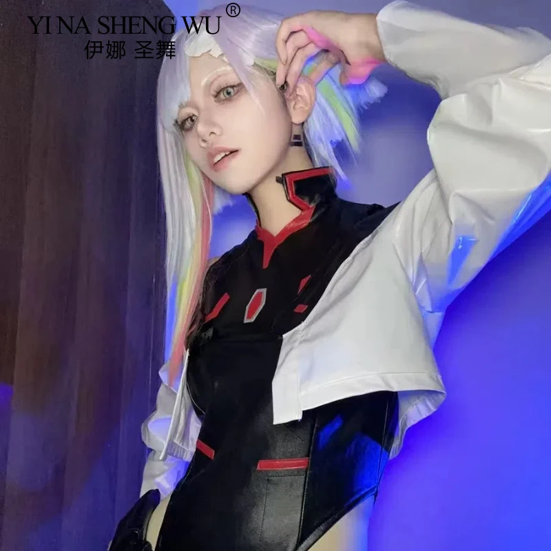 Cyberpunk Cosplay Lucy Multi-Color Gradient Style Krátke vlasy Lucycosplash Wig Headband pre komické predstavenia a večierky