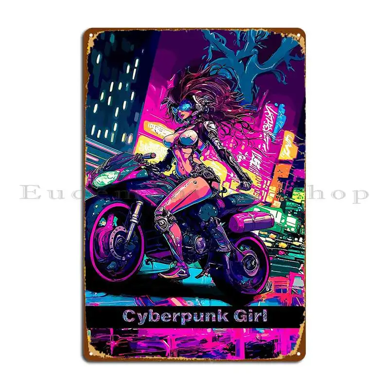 Cyberpunk dievča na motocykli kovové plakety plagát plagát dizajnér klub garáž Vytvorenie plagátu plechovky
