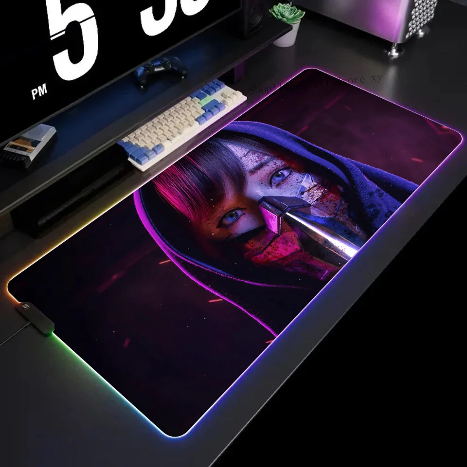Cyberpunk Girl Mask MousePad XXL RGB Gaming Mouse podložky HD Čierne hráči