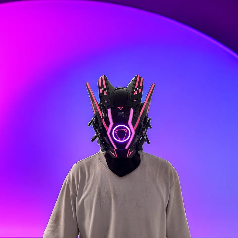Cyberpunk prilba Techno kostýmová maska ​​samurai maska ​​LED cosplay halloween darček