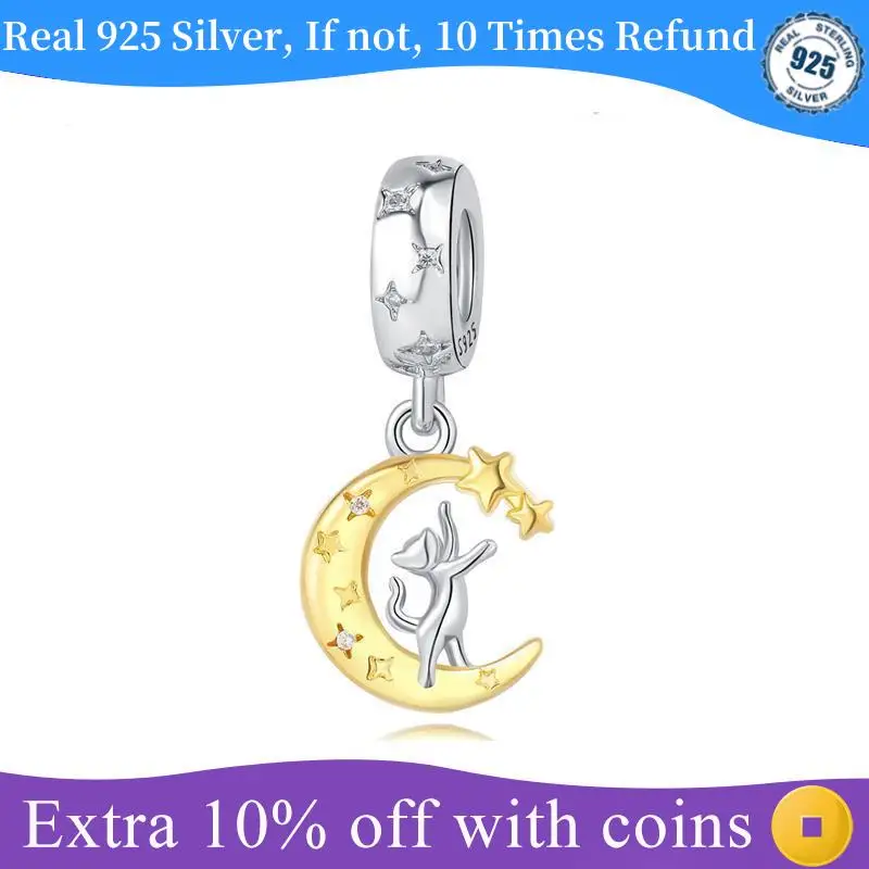 Cycuff Hot 925 Sterling Silver Cats Moon kúzla Fit Pandora náramok korálky prívesok pre ženy