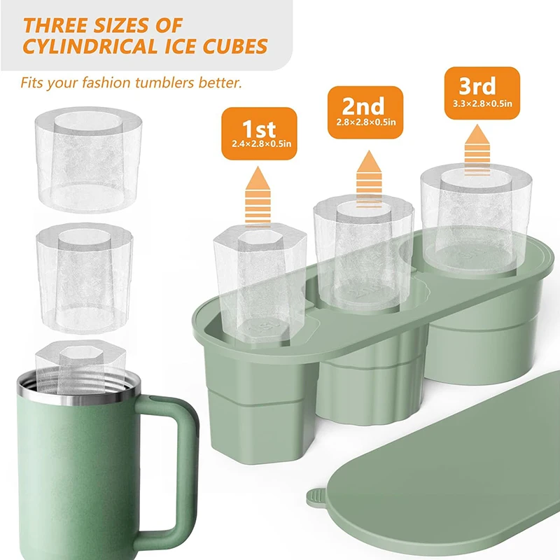 Cylinder Ice Cube podnos pre stanley pohár pohárik zrútená opakovane použiteľné silikónové ľadové formy jednodielne 3-mriežka na pitie džús káva