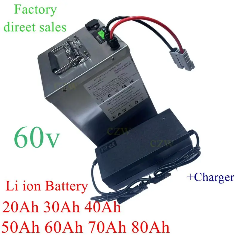 CZW 60V 20AH 30AH 40AH 50AH 60AH 70AH 80AH lítium -iónovej batérie pre 1 kW 2KW 3KW 4KW 5KW +nabíjačka。