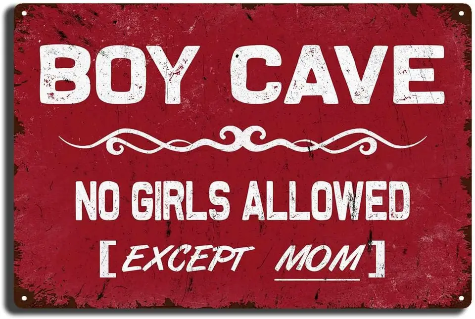 Cínová značka maľba Boy Cave Metal Sign No Girls Povolené okrem mamičky Chlapec Room Room Wall Dvere Decor pre dospievajúci chlapci spálne dvere