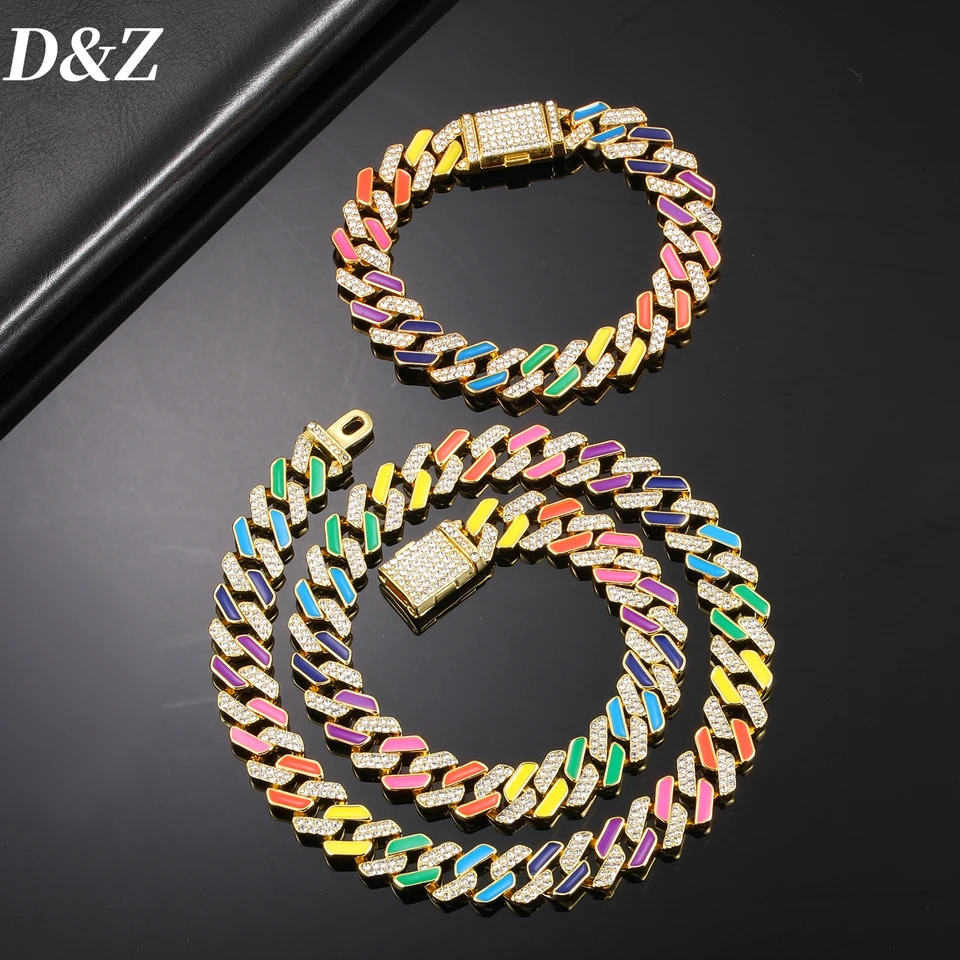 D & z bedra popová farebná olejová kvapka 12 mm šírka kubánskeho reťazca Náramok Náramok pre mužov Ženy Rock Charm Iced Out Cz Stones Jewelry