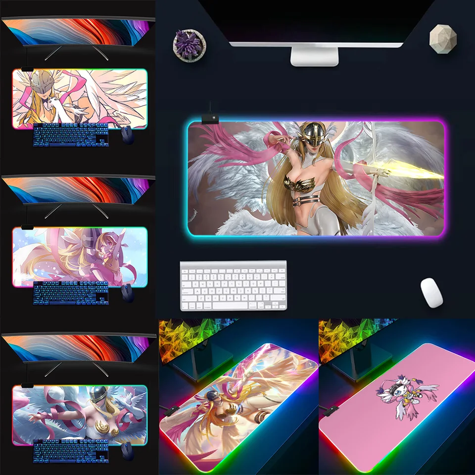 D-Digmon Angewomon RGB PC PC Gamer Keyboard Mouse podložka myš Mousepad LED žiariace myši rohože gumový herný počítač Mausepad