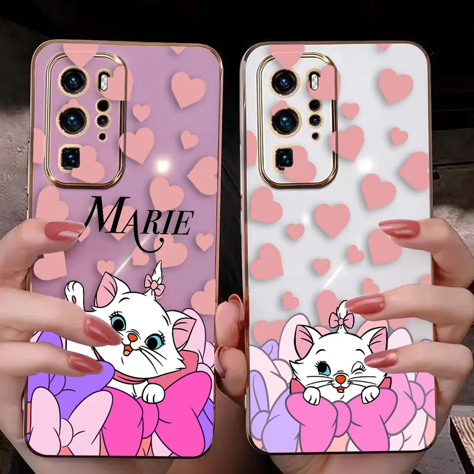 D-Disney Pink Marie Cat Cover Smooth E-TPU Puzdro na telefón Huawei Mate 20 20x 30 40 40 P20 P30 P40 Lite Magic 4 Pro Y9 PRÍPAD PRÍPAD FONDA