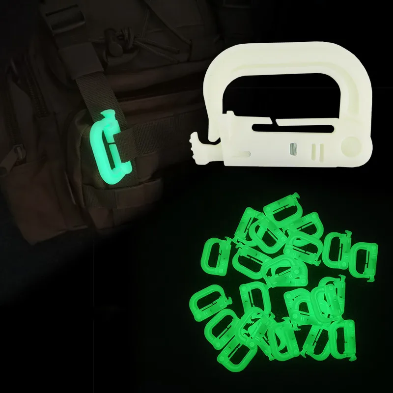 D Ring Buckle Luminous Tactical Rýchle uvoľnenie Press Outdoor Paracord Sprup Doplnky Webbing Clip batoh Molle Hook