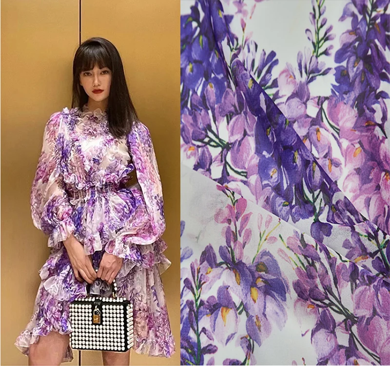 D značka Purple Wisteria Pattern Digital Print