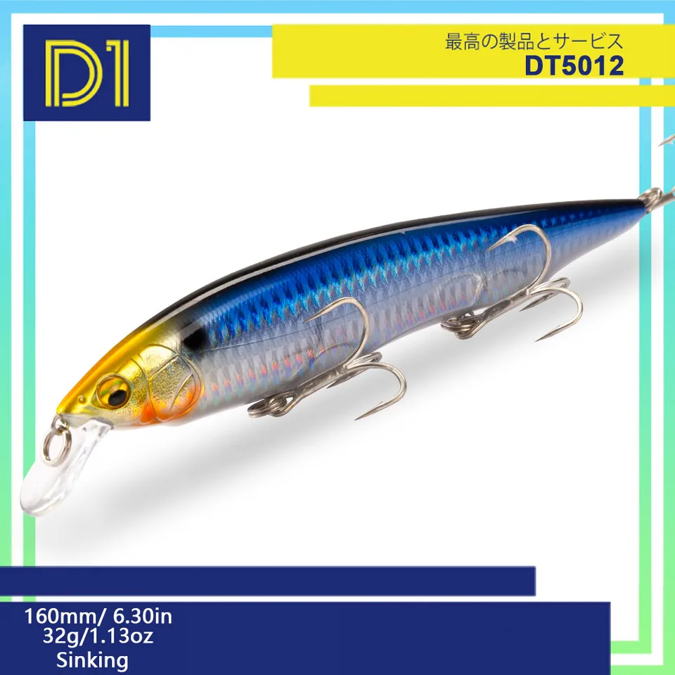D1 Fishing Hard Minnow Lure Kanata Ayu Jercbait Wobblers 160 mm 28g Stopok Long Casting Pescatackle 2020 pre basovú šťuku