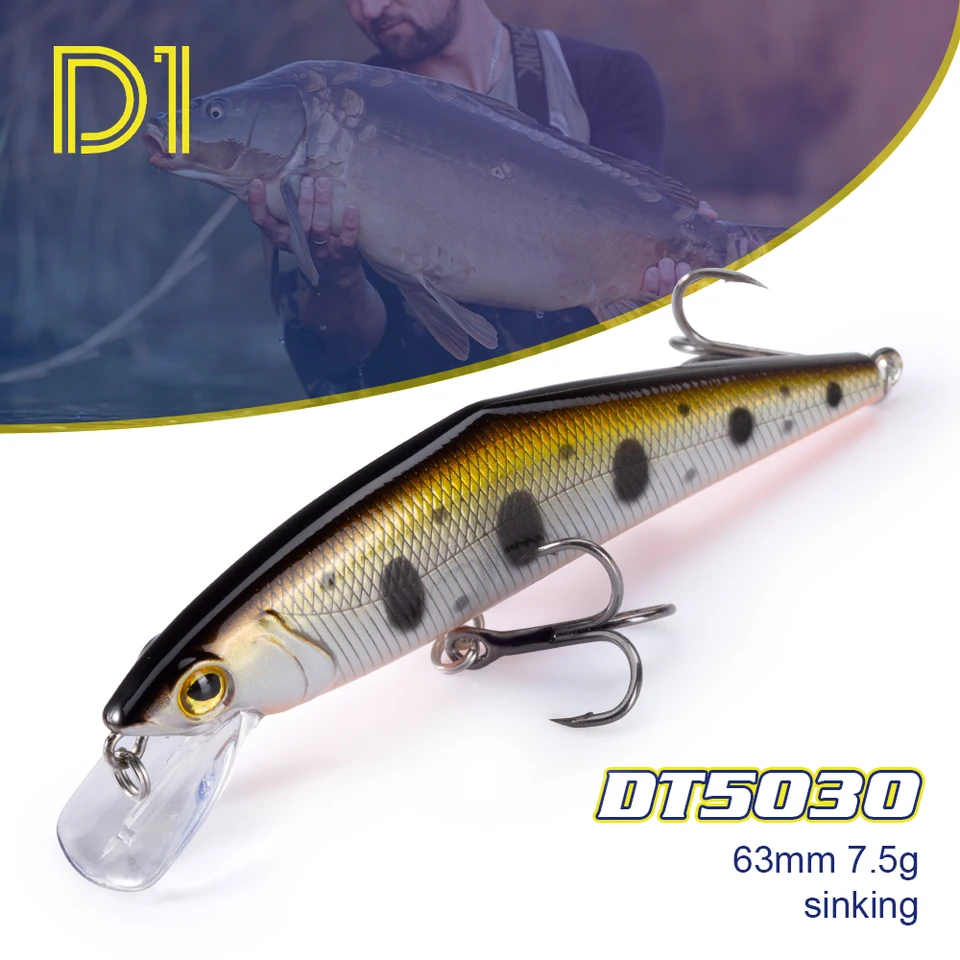 D1 Rybárska návnada potoka 85 mm 14,7 g 63 mm 7,5 g ťažkého potápania Malé drobné donucovanie D-Contact Artificial Bait pre pstruhové ostrieža DT5030