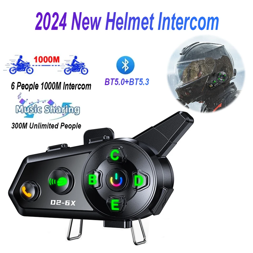 D2-6X Motocyklová prilba Bluetooth 6 Interkom pod interkomom 1000 m nepodprená redukcia hluku BT5.3 300 m Zdieľanie hudby