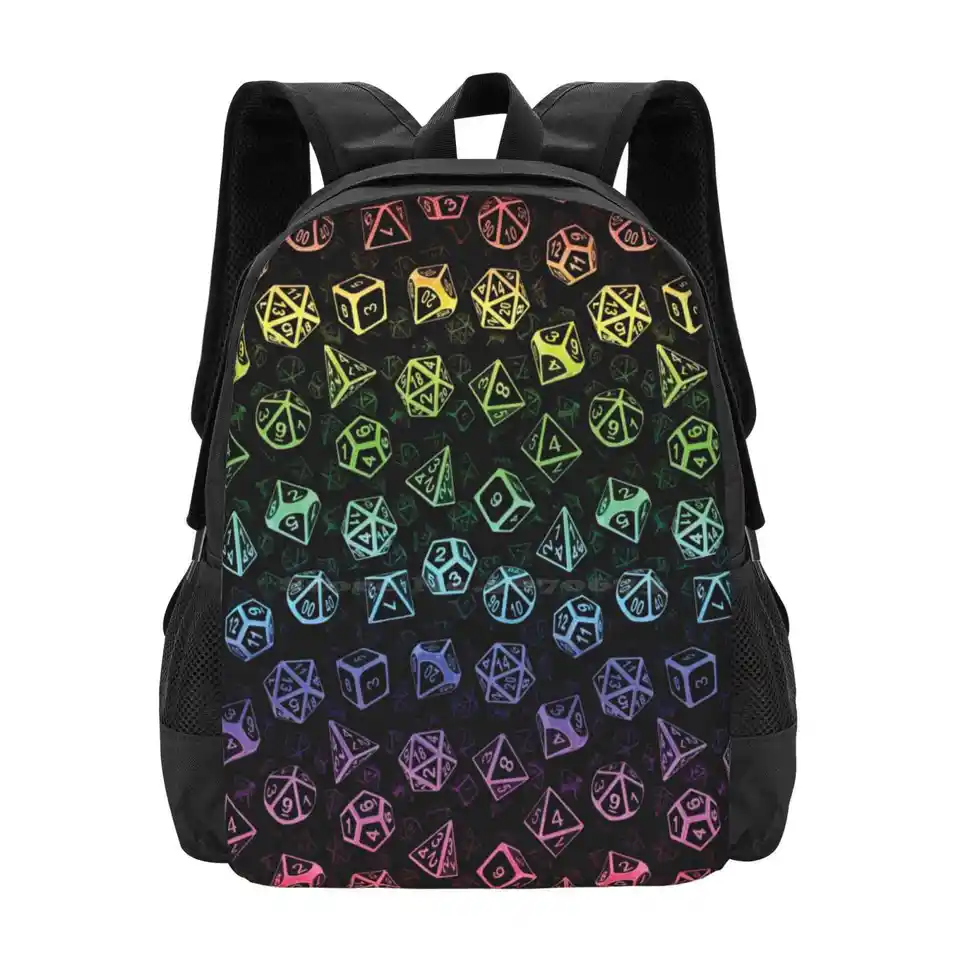 D20 kocky Set Pattern (Rainbow) Design Design Bagpack School Bags D20 DND a Dragons PathFiner Starfinder Dice Set Nerd Geek